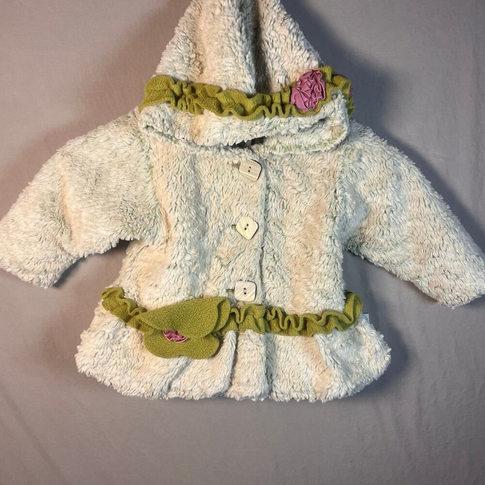 Corky‎ & Company Girls Hooded Coat 9/12M Green Trim Flower Winter Jacket